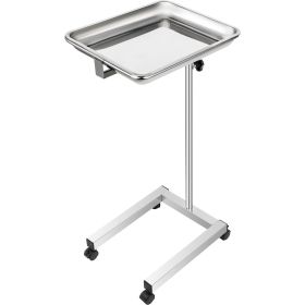 VEVOR Lab Cart Stainless Steel Mayo Tray Stand 18x14 Inch Trolley Mayo Stand Adjustable Height 32-51 Inch Instrument Tray w/Removable Tray & 4 Omnidir
