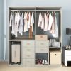 Wooden Closet System with 4 Drawers Storage Cabinet 2 Hanging Rails and Shelves Clothes Built-in Garment Rack Walk-in Closet Organizer for Bedroom Whi