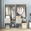 Wooden Closet System with 4 Drawers Storage Cabinet 2 Hanging Rails and Shelves Clothes Built-in Garment Rack Walk-in Closet Organizer for Bedroom Whi