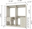 Wooden Closet System with 4 Drawers Storage Cabinet 2 Hanging Rails and Shelves Clothes Built-in Garment Rack Walk-in Closet Organizer for Bedroom Whi