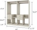 Wooden Closet System with 4 Drawers Storage Cabinet 2 Hanging Rails and Shelves Clothes Built-in Garment Rack Walk-in Closet Organizer for Bedroom Whi